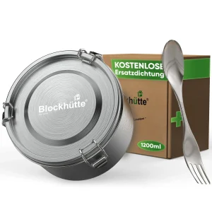 Runde Lunchbox aus Edelstahl mit Dichtung & Löffel