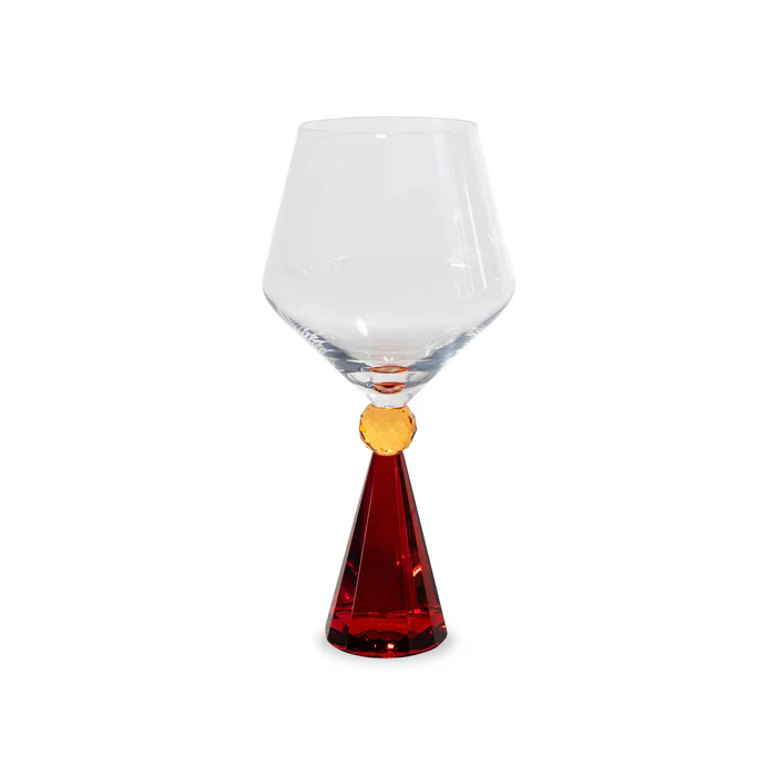 Calice per gin tonic in vetro con base effetto diamante. Colore rosso.