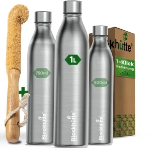 Premium Edelstahl Sport Trinkflasche isoliert mit [GRATIS Naturborsten - Bürste]